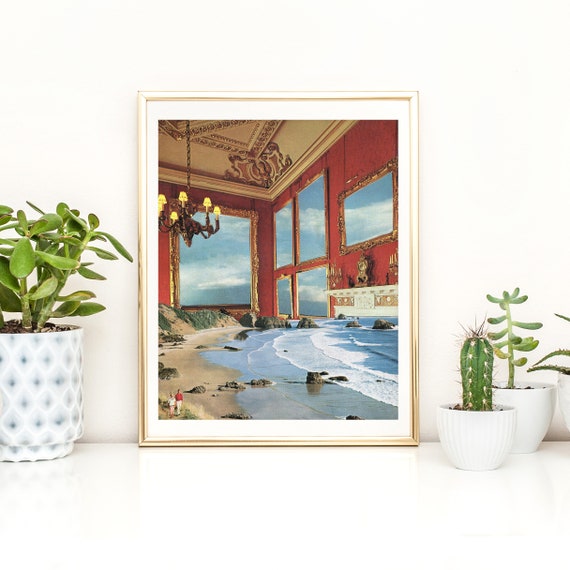 Nature print,  Sea print, Red wall art, Unique art, Collage art, Artisticsideoflife, Landscape wall art, Seascape