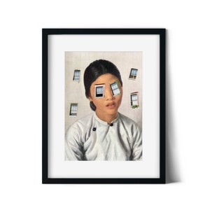 Kleines Porträt, Augen sind Fenster zur Seele, Kunstdruck, 13x18, Vintage Collage auf Postkarte