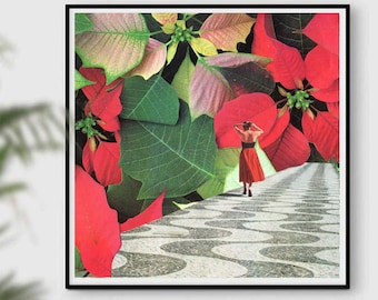 Red wall art, leaf print, autumn prints