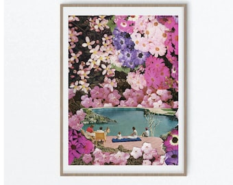 Pink wall art prints, Flower poster, Pink flower art