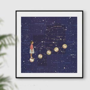 Impresión de constelaciones, Arte de constelaciones, Mapa de constelaciones, Carta estelar, Arte espacial, Astrología, Arte mural, Arte azul