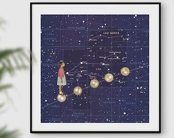 Constellation print, Constellation art, Constellation map, Star chart, Space art, Astrology, Wall art, Blue art