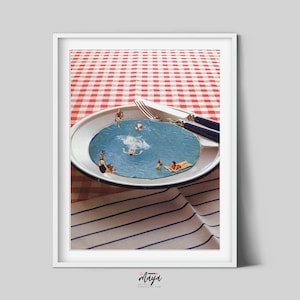 Kitchen art print, Kitchen wall decor, Food art, Illustration, Swimming pool art, Unique prints, Modern art