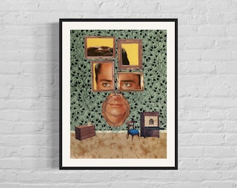 Pattern surreal portrait art, Unique wall art print, Living room Poster