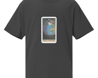 Wheel of fortune tarot card tee, Tarot card tshirt, unisex tee, Oversized faded t-shirt