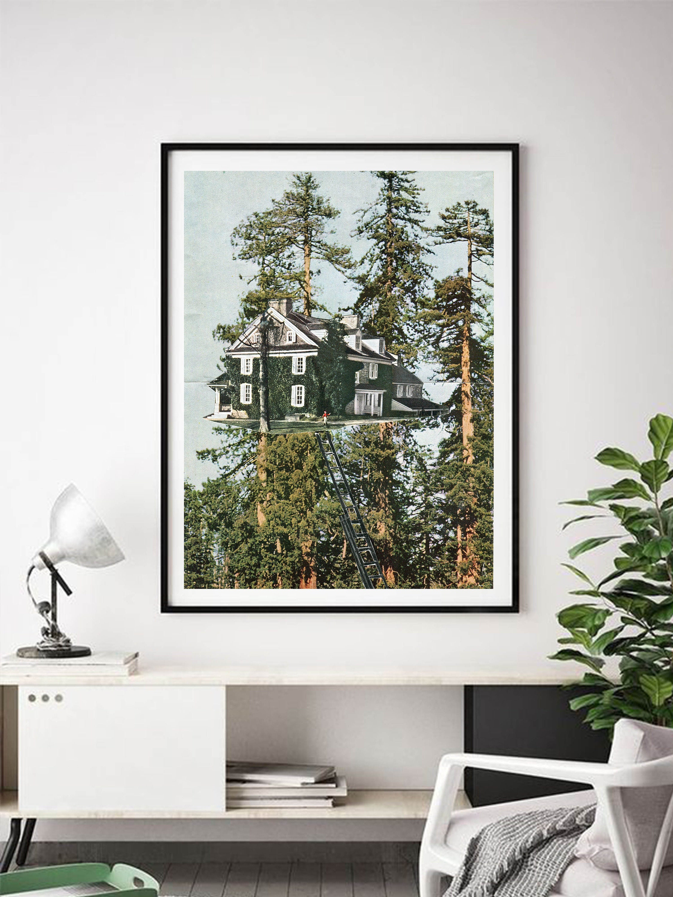 Treehouse Print Tree House Art, Tree House Print, Trees Decor, Wall Art Print, Collage ...