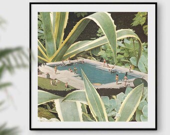 Swimming pool art, Tropical print, tropical wall art, tropical leaf print, tropical poster, summer print, modern wall decor, green