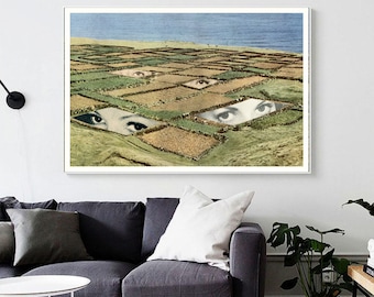 Alternative landscape print, Collage art, Eyes, Field print, Landscape artwork, Illustration, Large wall art prints