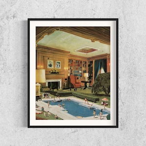 Swimming pool portrait print, Portrait pool art, Inside modern architecture art, Surrealism