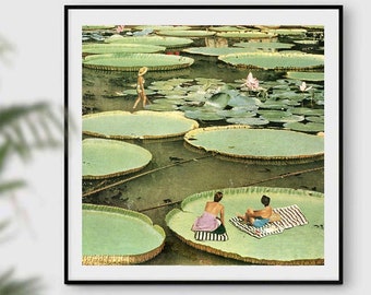 Plants prints, waterlilies art, waterlilies posters, green poster, nature art, summer prints, summer decor, minimalism art