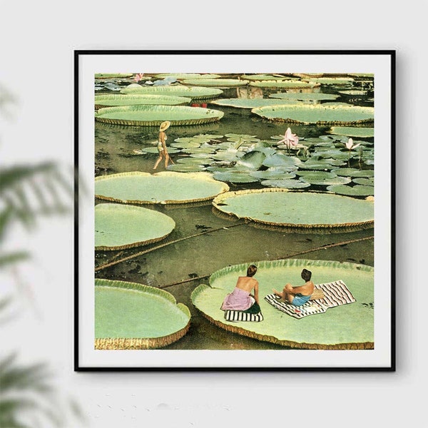 Plants prints, waterlilies art, waterlilies posters, green poster, nature art, summer prints, summer decor, minimalism art