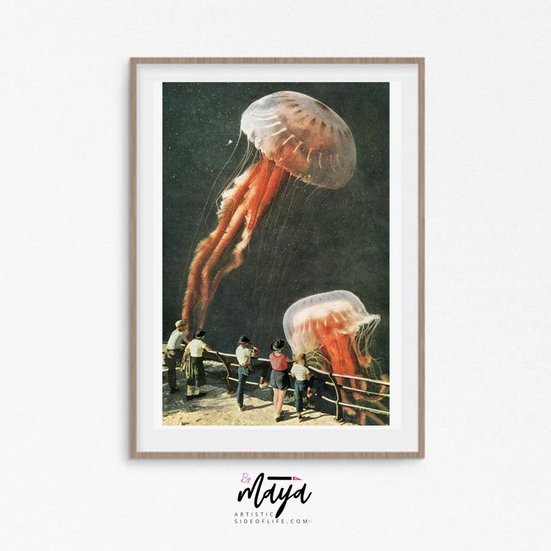 Jellyfish print, Ocean art, Jellyfish, Sea print, A4 poster, A3 print, Large wall art image 3