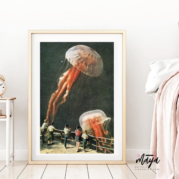 Jellyfish print, Ocean art, Jellyfish, Sea print, A4 poster, A3 print, Large wall art