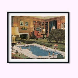 Modern art print, Swimming pool prints, Summer decor, Vintage, Collage art,