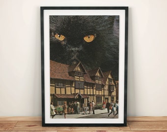 Black cat print, cat print, Black Cat Decor ,Modern Decor , Cat Wall Art, Retro print, Night print