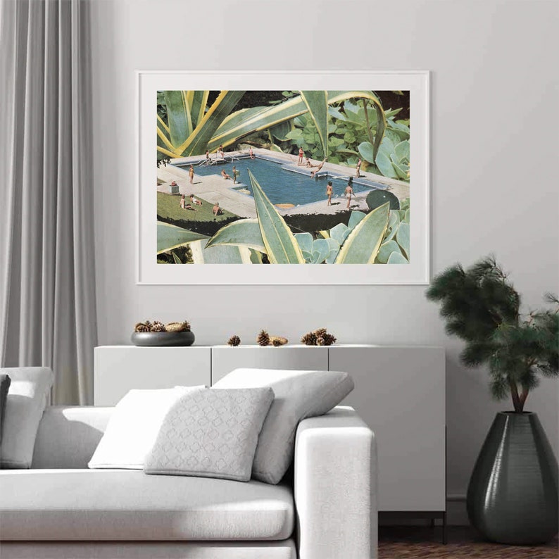 Swimming pool print, Summer art, Botanical print, Large wall art, extra large wall art, large wall print, Hallway art, Livingroom art image 4