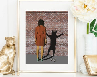 Cat art print - Cat Lady - Cat art illustration - Black Cats - Poster - Cat lover gift