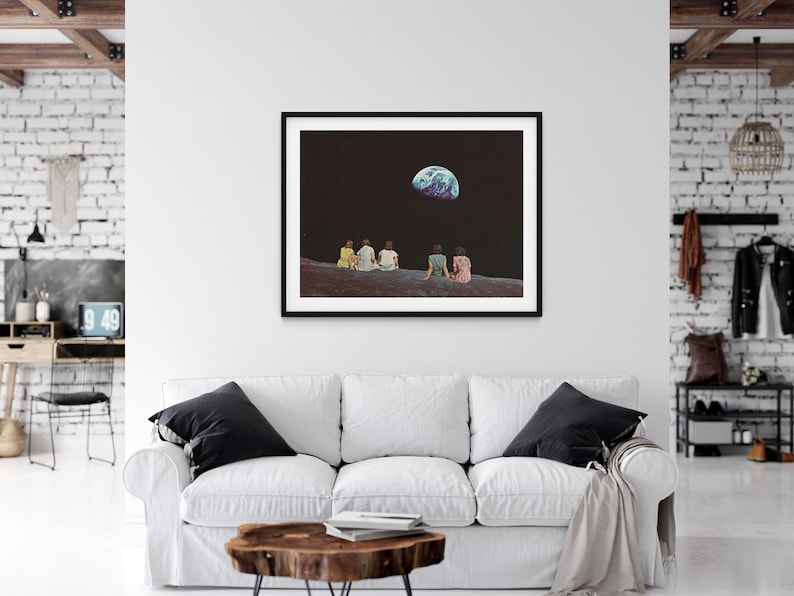 Extra large living room art print - Large space print - Earth and Moon art image 4