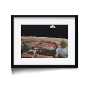 Paar auf dem Mond, Outsiders, 5x7 Kunstdruck, Vintage Fotocollage auf Postkarte