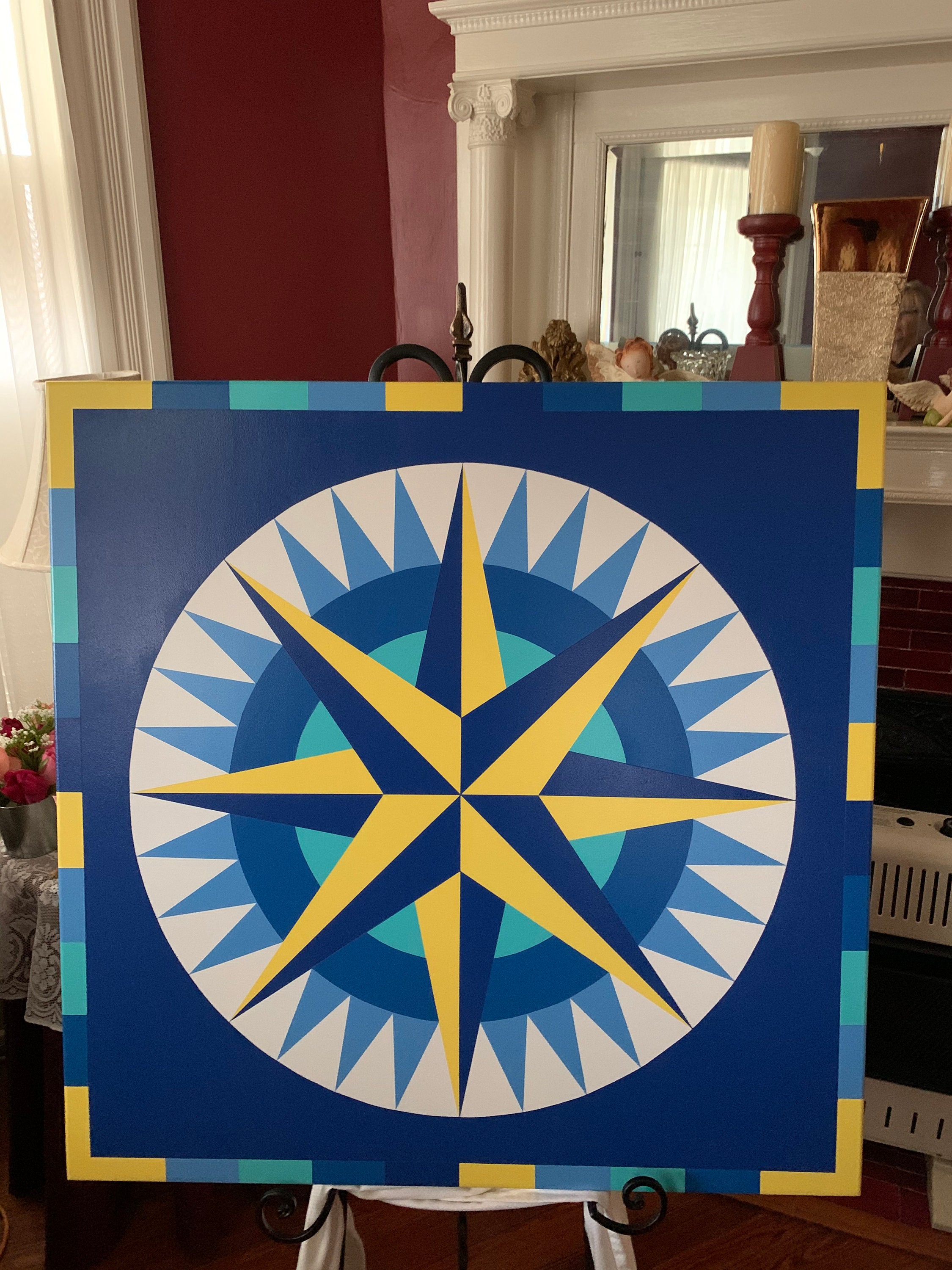 Barn quilt Mariners Compass 3x3 4x4 Etsy