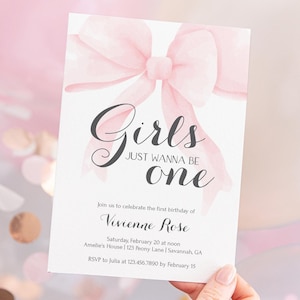 Pink Bow Coquette Birthday Invitation Girl Invite Girls Just Wanna Be One Templett
