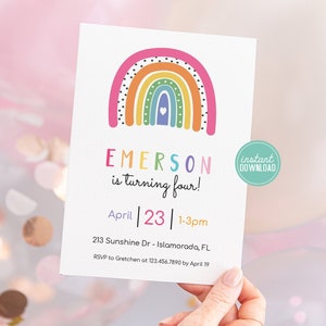 Rainbow Birthday Invitation Girl Invite Templett