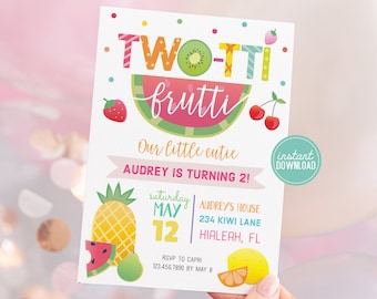 Twotti Frutti Birthday Invitation, Fruity 2nd Birthday (Digital Download)