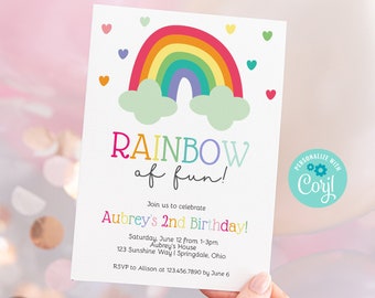 Rainbow Birthday Invitation Girl Invite Templett