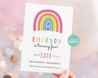 Rainbow Birthday Invitation Girl Invite Templett