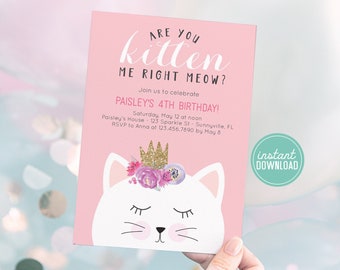 Kitten Birthday Invitation Kitten Invitation Cat Birthday Are You Kitten Me Invite