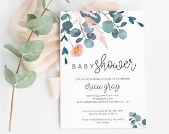 Greenery Baby Shower Invitation Floral Baby Shower Invitation