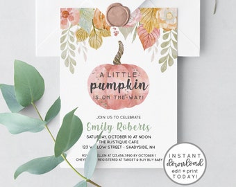 Fall Baby Shower Invitation Pumpkin Baby Shower Invitation Baby Sprinkle Invite Editable Templett No. 83001