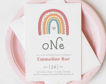 Rainbow Birthday Invitation Girl Invite Instant Download