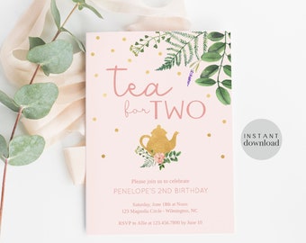 Tea for Two Invitation Tea for Two Party Invitation Tea for Two Birthday Invitation Second Birthday Invitation