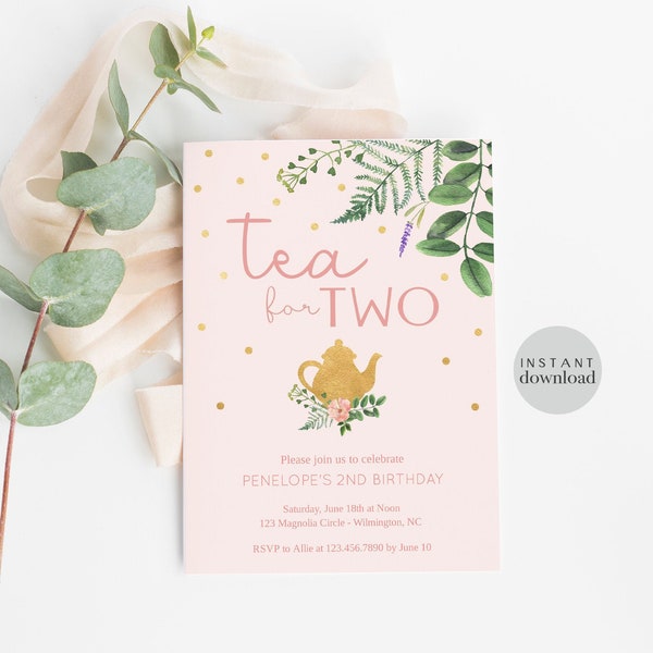 Tea for Two Invitation Tea for Two Party Invitation Tea for Two Birthday Invitation Second Birthday Invitation