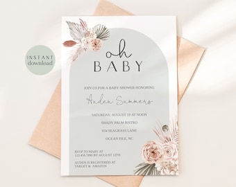 Boho Baby Shower Invitation Boho Arch Baby Shower Invite Gender Neutral Boho Invitation