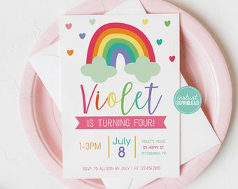 Rainbow Birthday Invitation Girl Invite Templett
