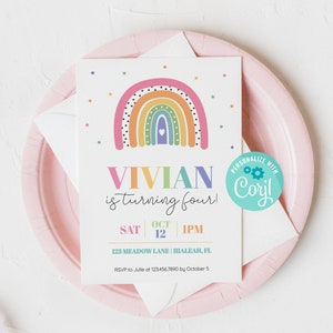 Rainbow Birthday Invitation Girl Invite Templett