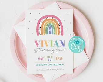 Rainbow Birthday Invitation Girl Invite Templett