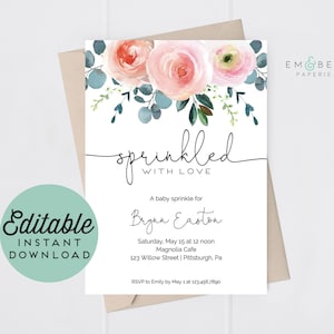 Baby Sprinkle Invitation Printable Floral Baby Sprinkle Invite Baby Shower Sprinkled With Love Editable Templett
