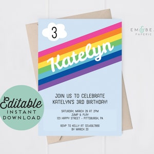 Rainbow Invitation - Rainbow Birthday Invitation - Birthday Invite - Printable Birthday Invitation - Editable Template