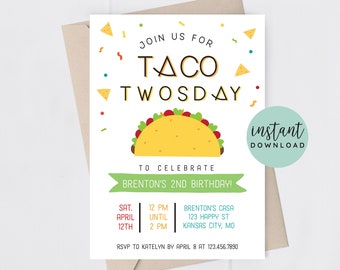 Taco Twosday Invitation Taco Twos-day Birthday Invitation Taco Birthday Invitation