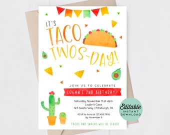 Taco Twosday Invitation Taco Twos-day Birthday Invitation Taco Birthday Invitation