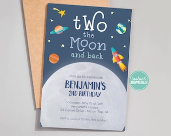 Two the Moon Invitation Two the Moon Birthday Invite Second Birthday Invitation Instant Download