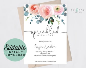 Floral Baby Sprinkle Invitation, Editable Template (Digital Download)