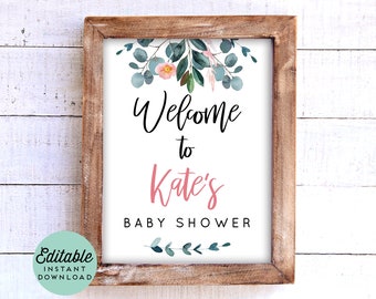 Greenery Baby Shower Welcome Sign 8x10 - Baby Sprinkle Welcome Sign - Welcome Sign Baby Shower - Editable Baby Sprinkle Template