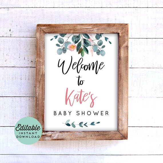 Greenery Baby Shower Welcome Sign 8x10 - Baby Sprinkle Welcome Sign - Welcome Sign Baby Shower - Editable Baby Sprinkle Template Il_570xn