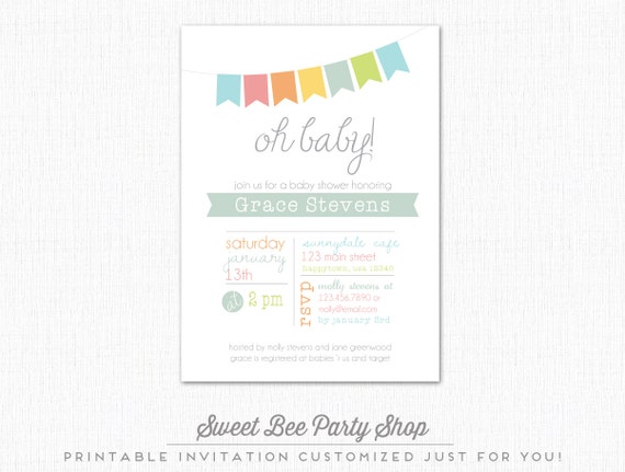 Printable Baby Shower Invitation Baby Shower Invite Baby