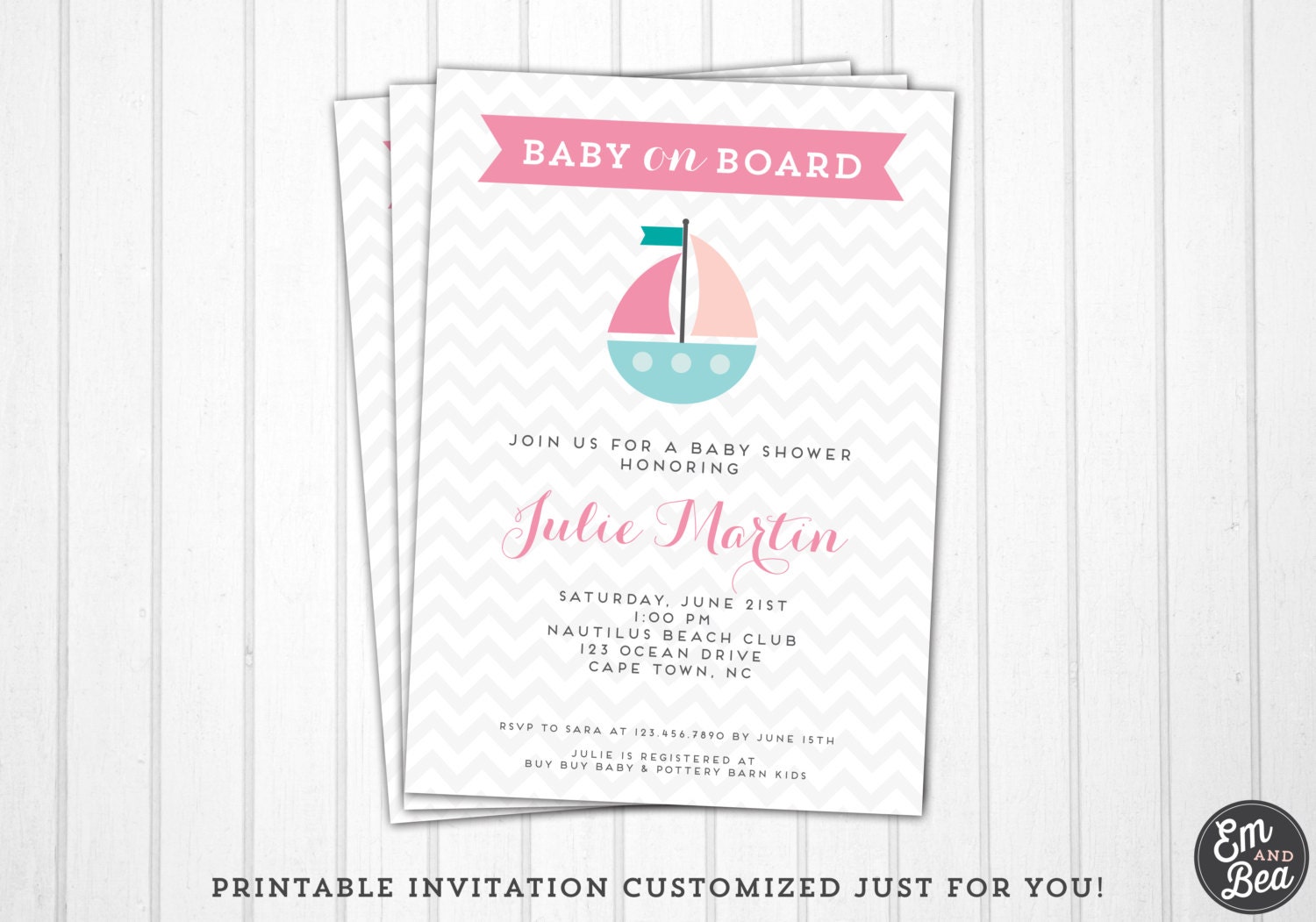Girl Nautical Baby Shower Invitation Baby Girl Nautical Etsy