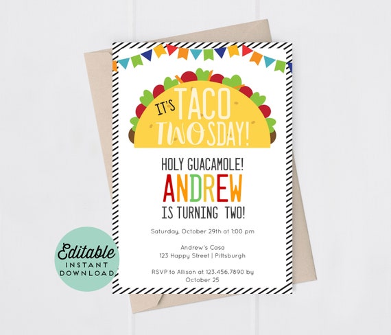 Taco Twosday Invitation Taco Twos-day Birthday Invitation Taco Birthday Invitation Il_570xn